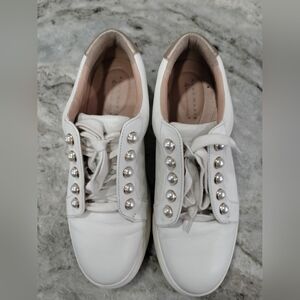Alex Marie Pearl stud Embellished White Women's 2" platform Leather Sneakers 9.5